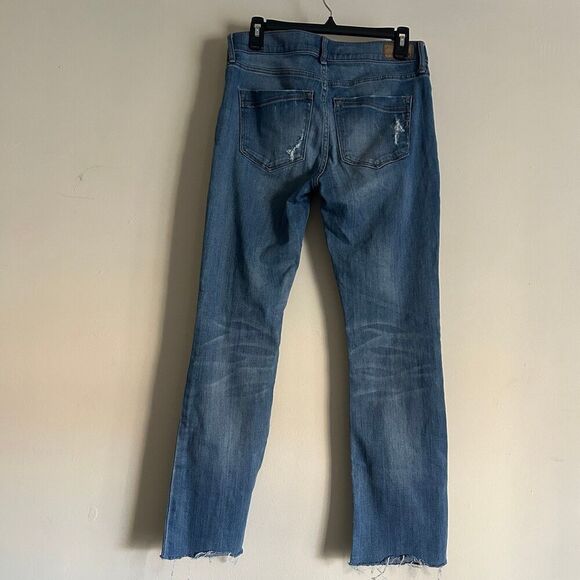 Express Jeans Womens 8R Barely Boot Mid Rise Distressed Blue Denim Stretch - Picture 2 of 8